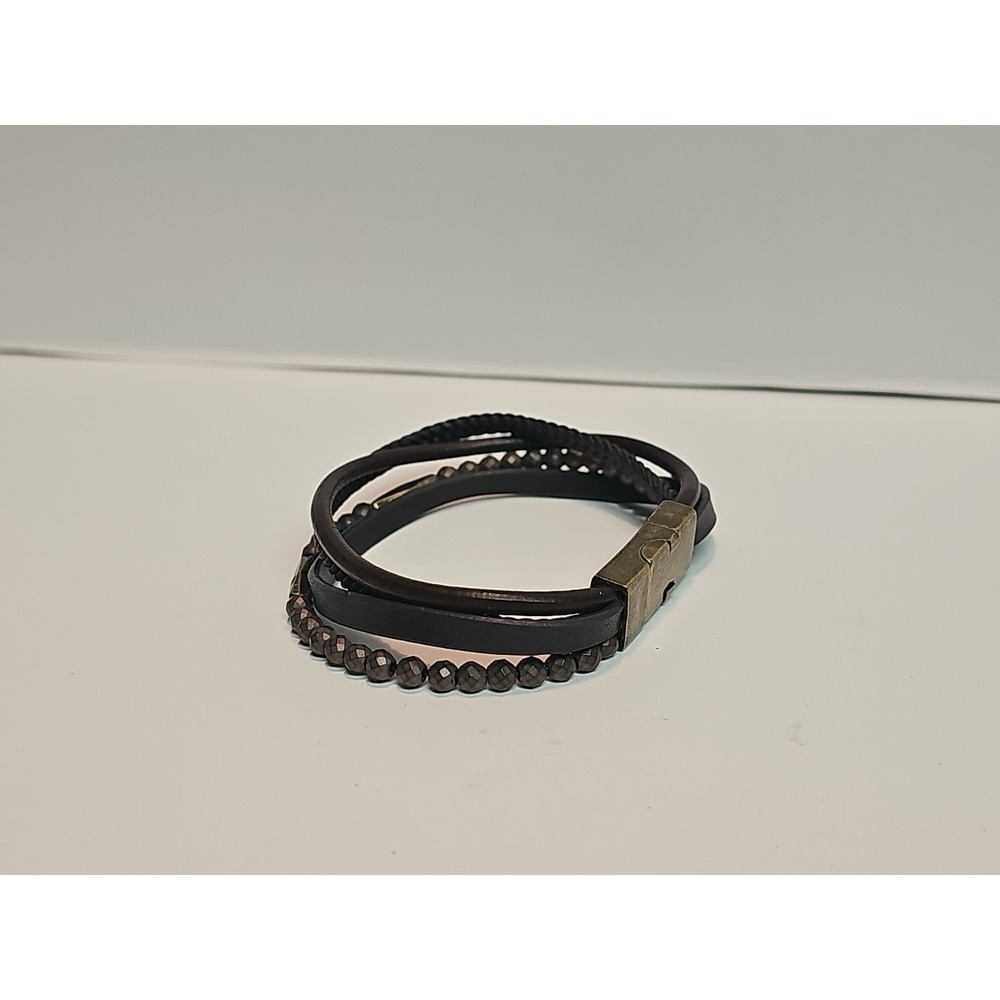 IB Goodman IBG Stainless Steel Bracelet Mens Brown Leather 8" magnetic Clasp